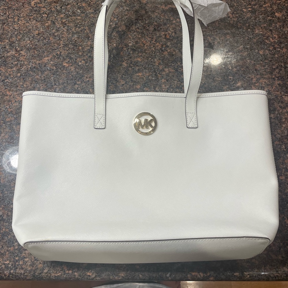 Michael Kors optic white tote with gold hardware. NWT